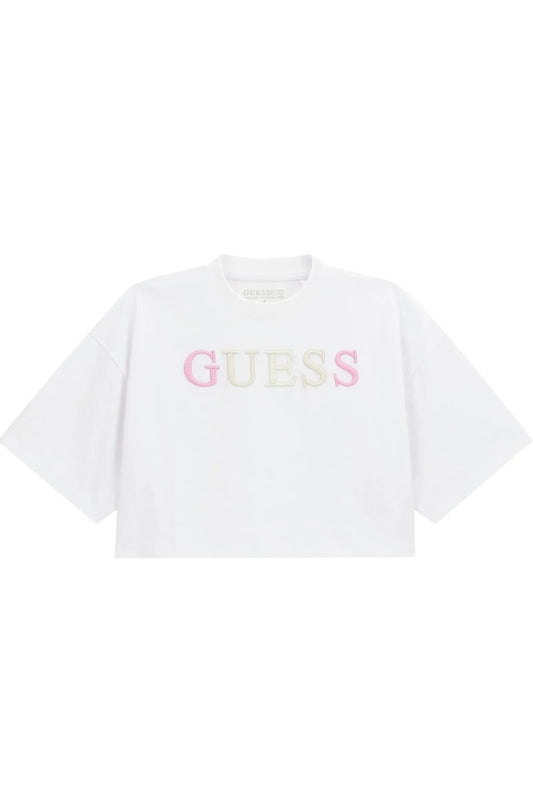 T-shirt da ragazza cropped con logo lettering ricamato sul davanti J6RI11KCNQ4