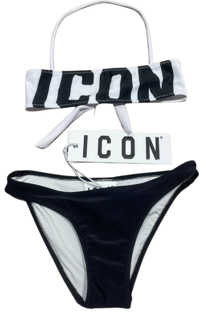 Costume da bagno da ragazza fascia con logo lettering a contrasto colore IGCS001202