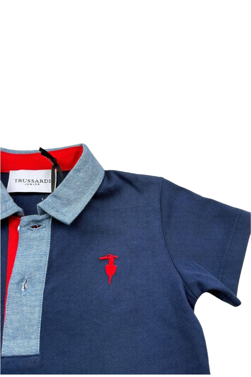 Polo da neonato e bambino in cotone con dettagli a contrasto colore in denim TIP26103PO