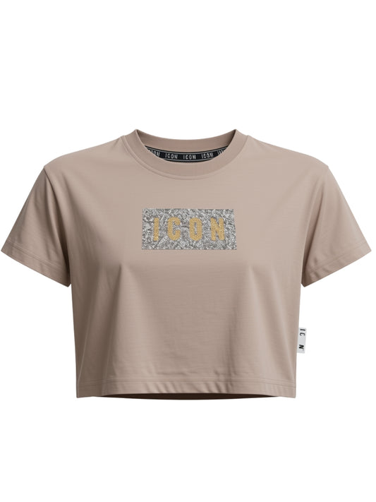 T-shirt cropped da ragazza con logo lettering con strass sul davanti IGKS001523