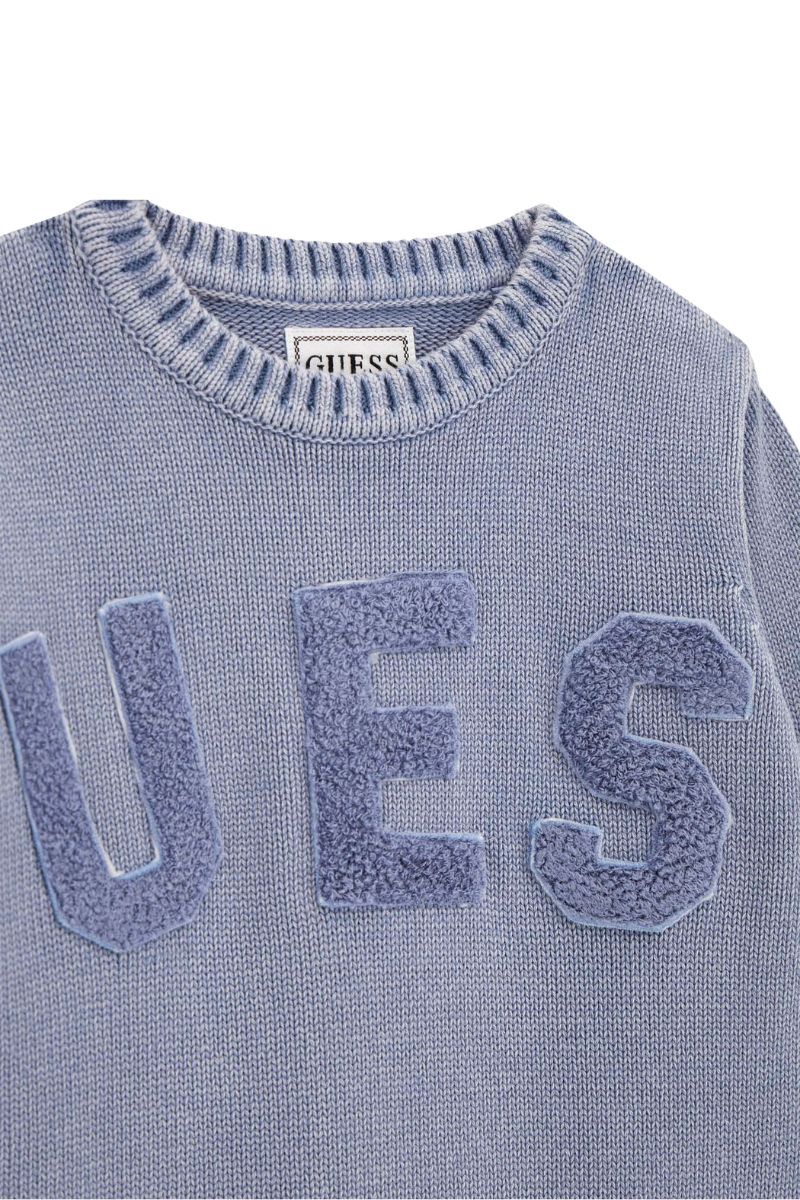 Maglione girocollo da neonato e bambino in puro cotone tricot con maxi logo lettering  N5YR05Z3OK1