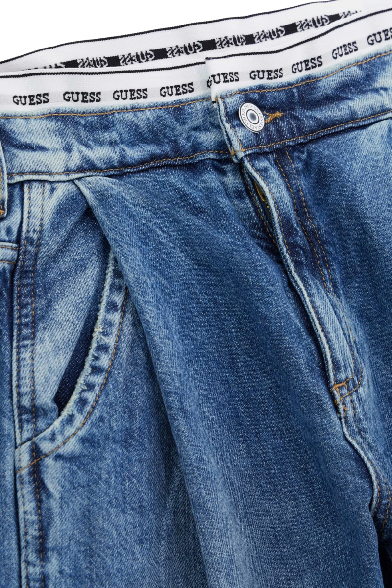 Jeans da ragazza in cotone con vestibilità palazzo ed elastico logato sul girovita J5RA12D45E0