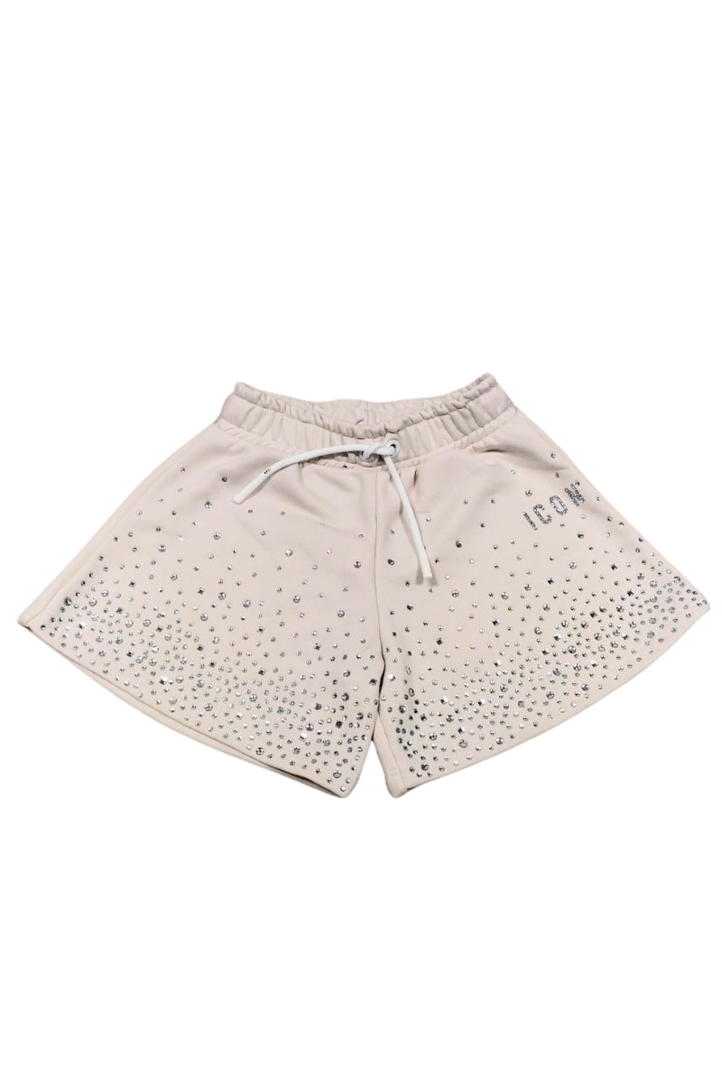 Shorts da ragazza in cotone con strass all over e dettagli a contrasto IGSH001257
