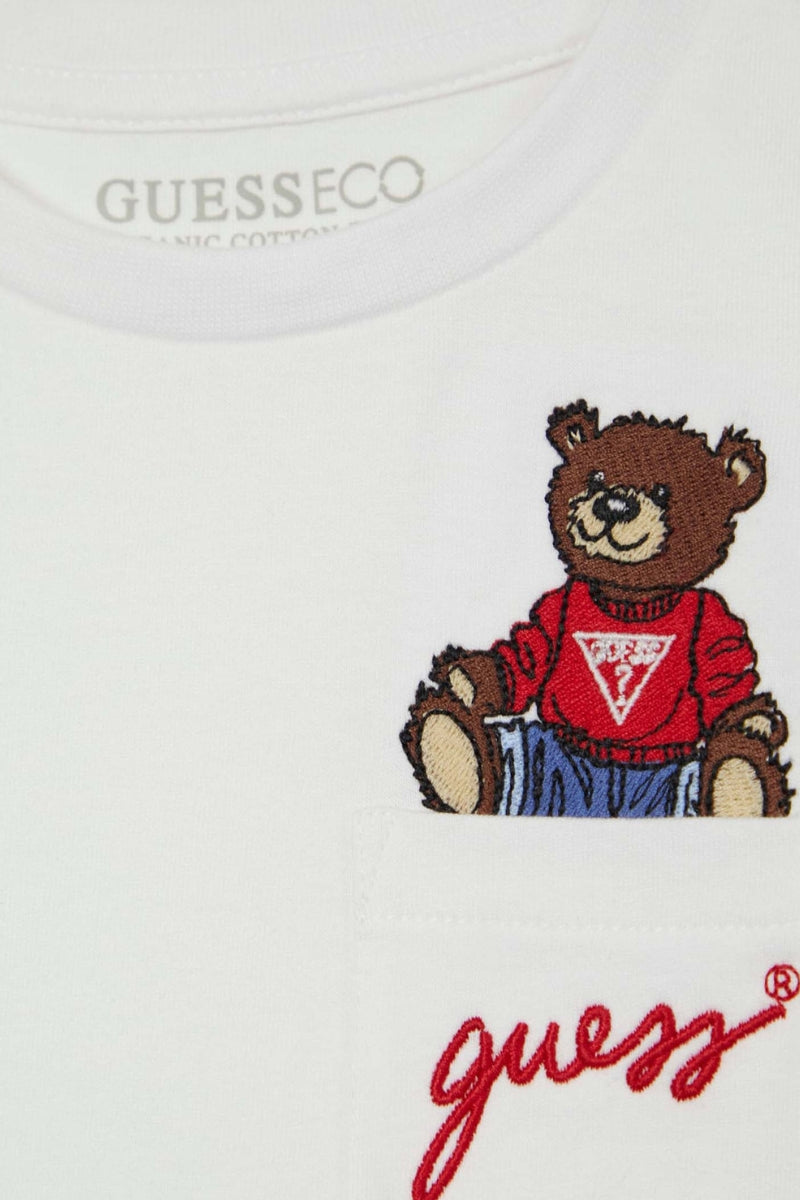 T-shirt da neonato e bambino con orsacchiotto ricamato a sinistra N6RI25I3Z14