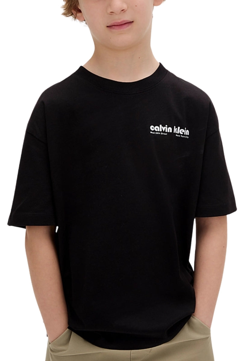 T-shirt girocollo da ragazzo con maxi logo monogram colorblock sul retro IB0IB02543BEH