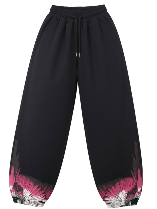 Pantaloni tuta da donna con stampa motivo ali sul fondo a contrasto colore 26ICM30203