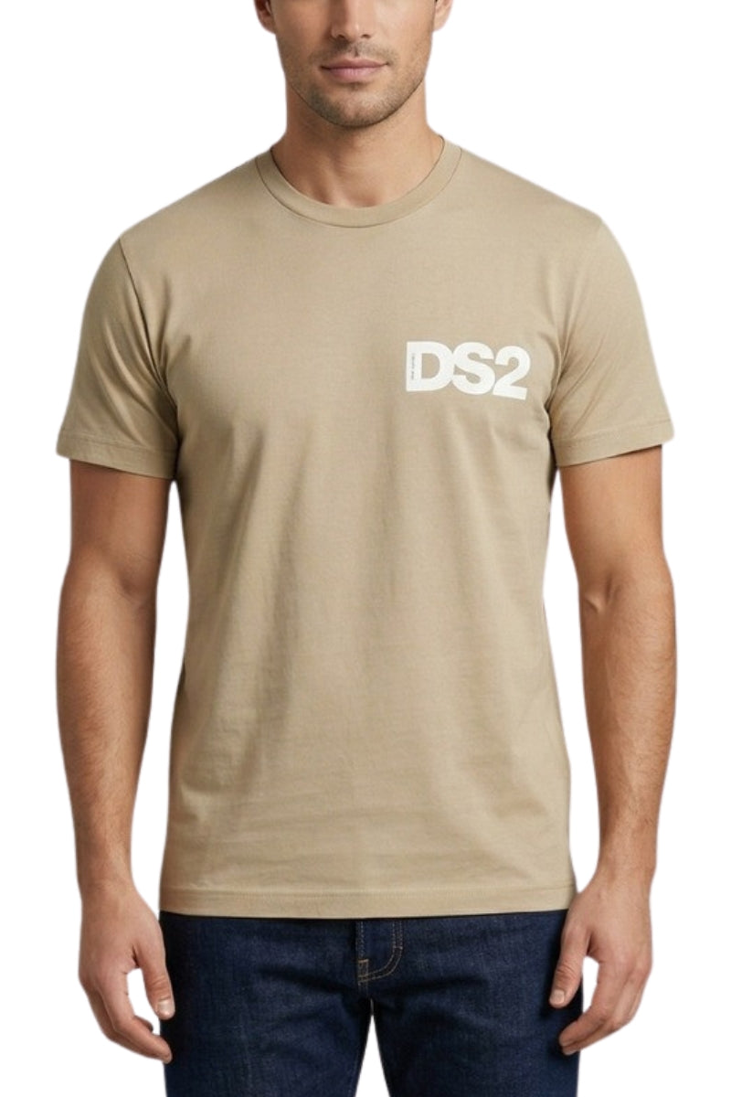 T-shirt girocollo da uomo con stampa logo lettering a contrasto a sinistra SS26267