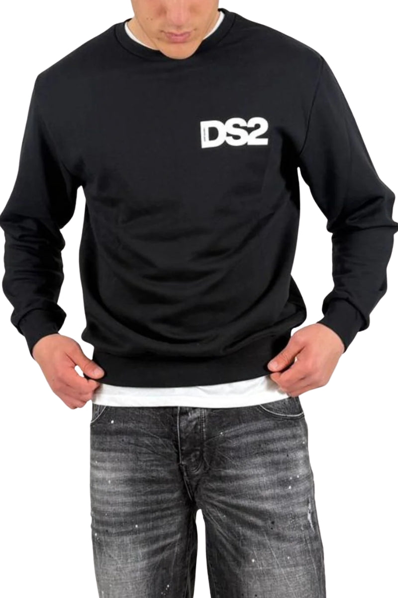 Felpa da uomo in cotone con logo lettering stampato a contrasto colore a sinistra SS26269