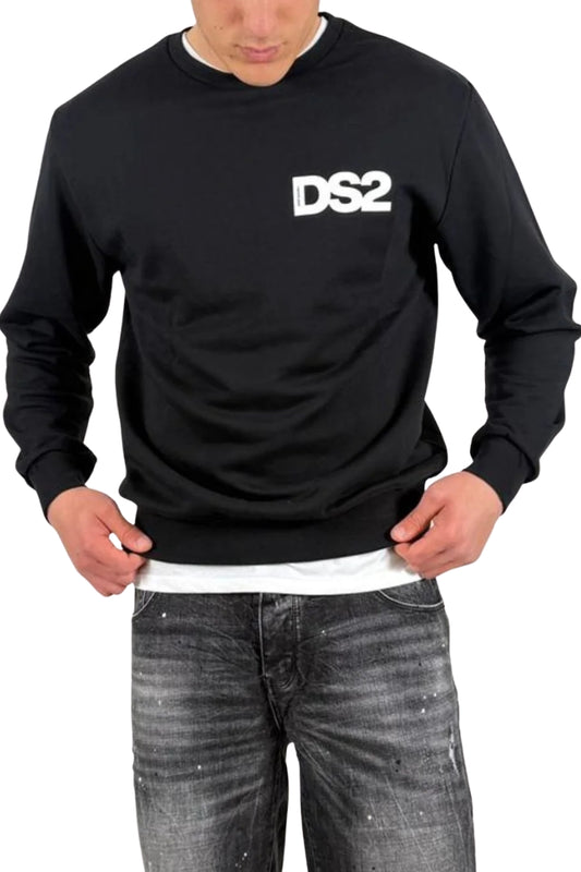 Felpa da uomo in cotone con logo lettering stampato a contrasto colore a sinistra SS26269