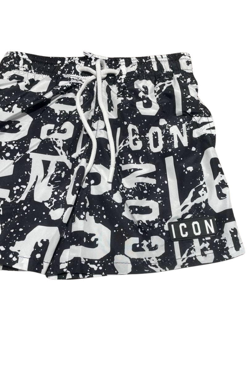 Costume da bagno da ragazzo modello boxer con multi logo lettering a contrasto e schizzi IBCS001174