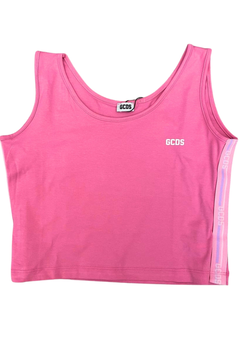Top da ragazza con fasce laterali multi logo a contrasto colore C1GJQG556J336
