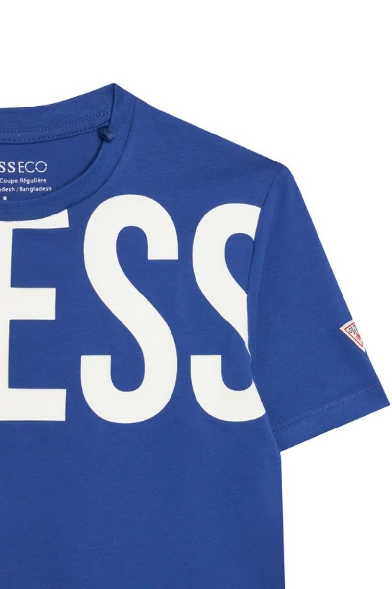 T-shirt girocollo da ragazzo con maxi logo lettering stampato a contrasto sul davanti L6GI26J1314