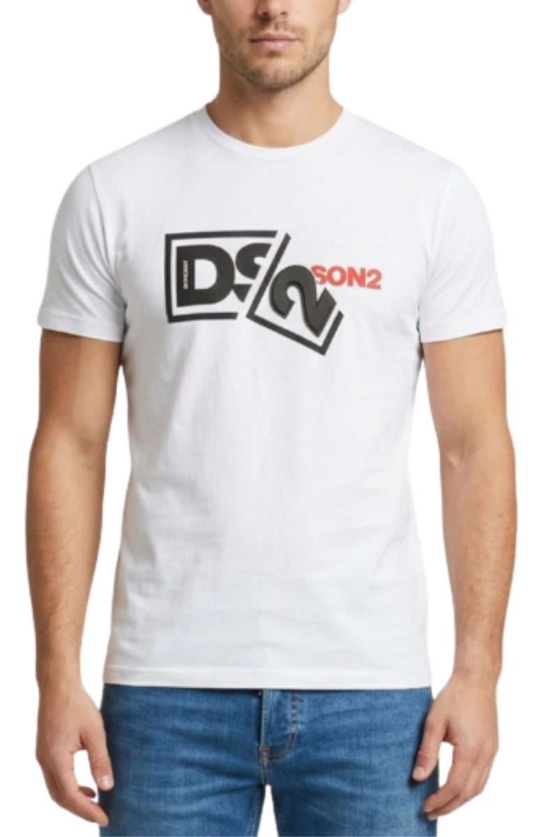 T-shirt girocollo da uomo con maxi stampa loggata a contrasto colore frontale  SS26239