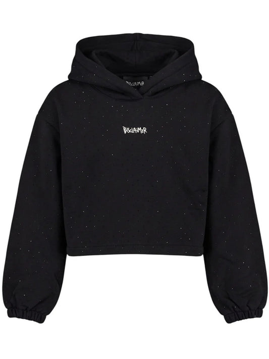Felpa cropped da ragazza con cappuccio e strass ton sur ton all over  26IDK59264