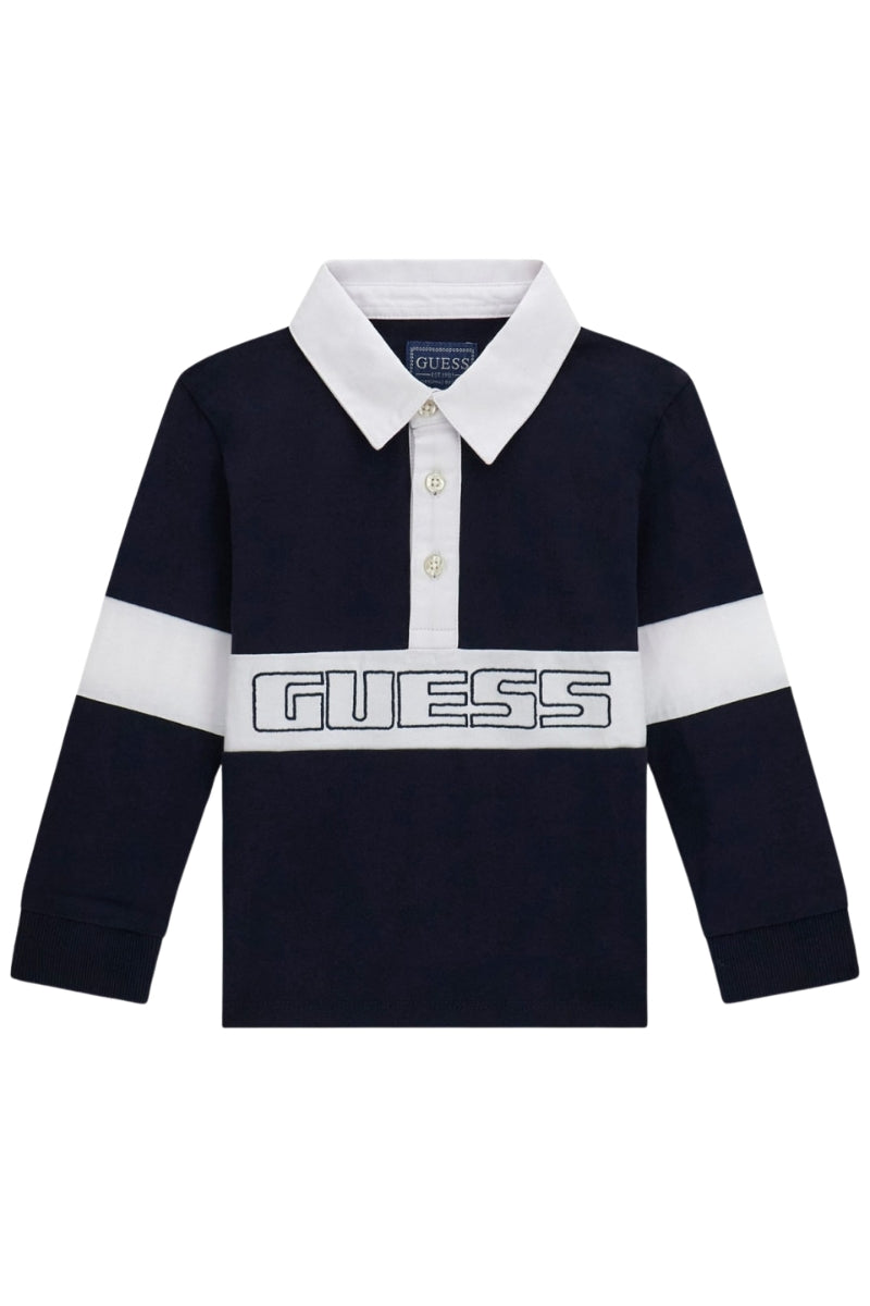 Polo da bambino in cotone a maniche lunghe con dettagli a contrasto colore N6RP00KCNQ4