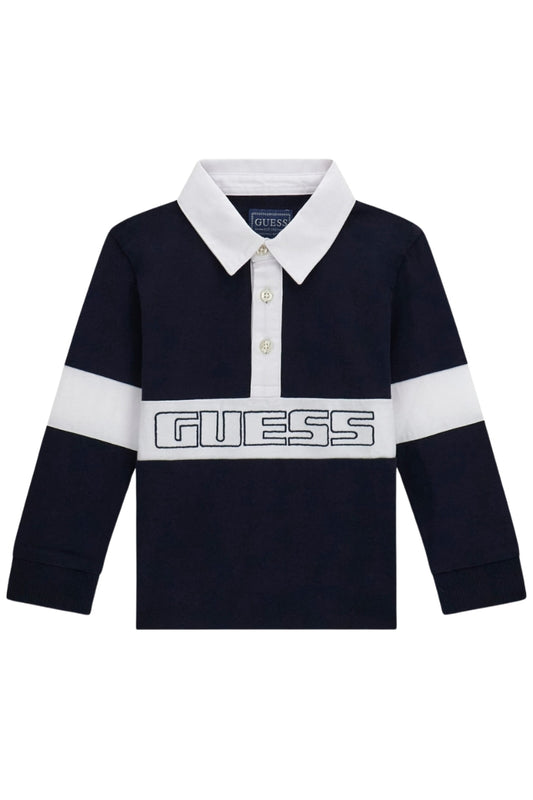 Polo da bambino in cotone a maniche lunghe con dettagli a contrasto colore N6RP00KCNQ4