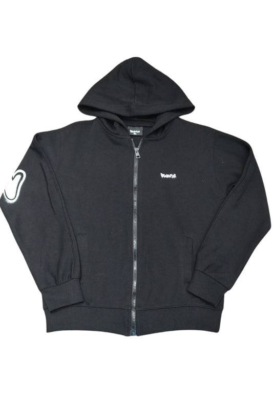Felpa aperta con cappuccio da ragazzo e maxi logo lettering a contrasto sul retro 26EDK58808