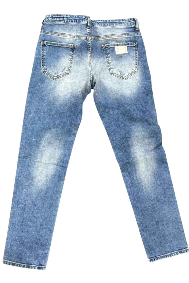 Jeans da ragazzo REPETITION in denim chiaro con strappi e striature fronte e retro