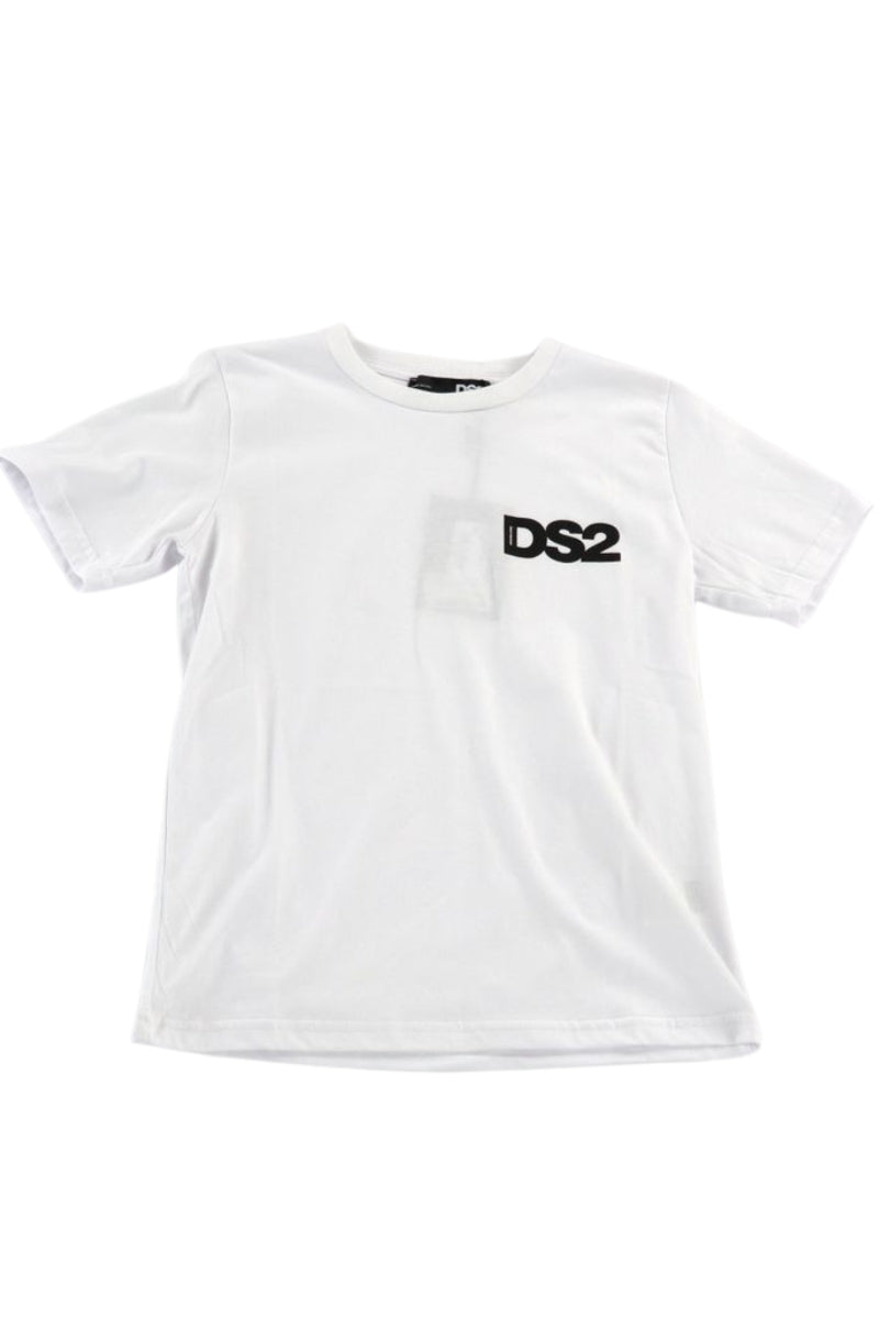 T-shirt girocollo da ragazzo con stampa logo lettering a contrasto a sinistra SS26K52