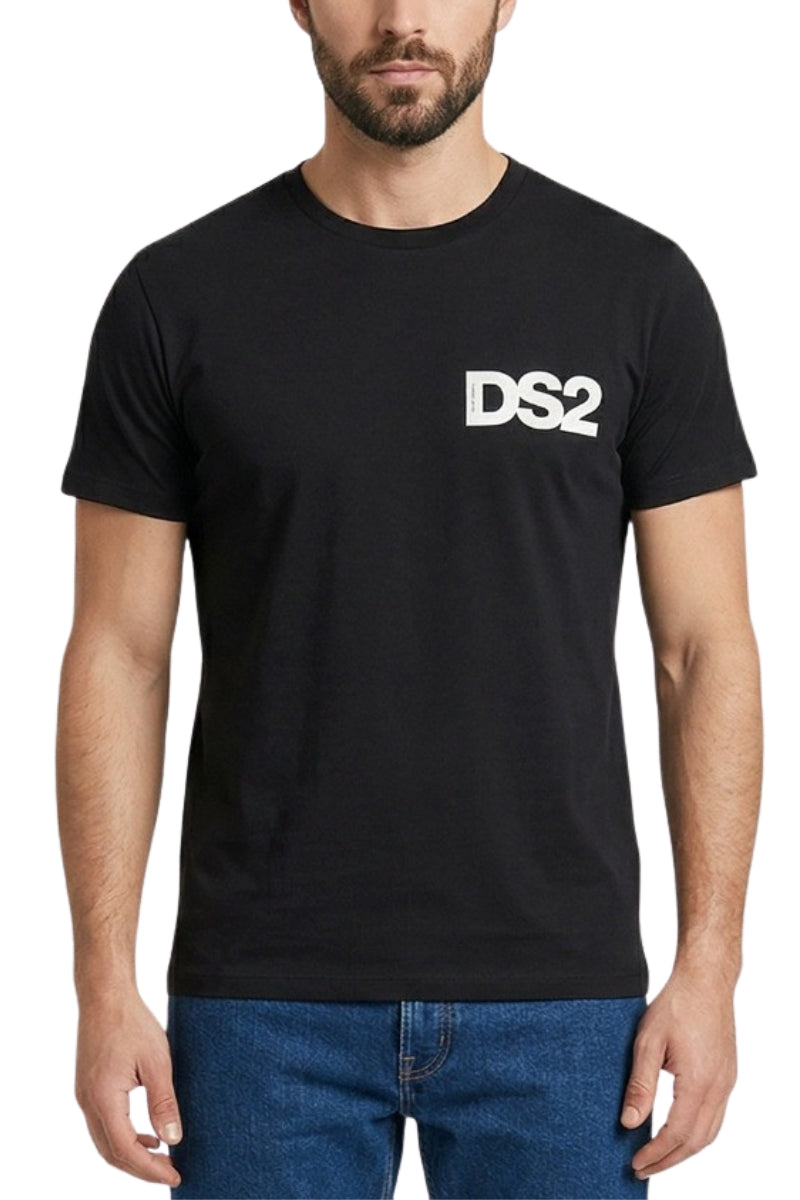 T-shirt girocollo da uomo con stampa logo lettering a contrasto a sinistra SS26267