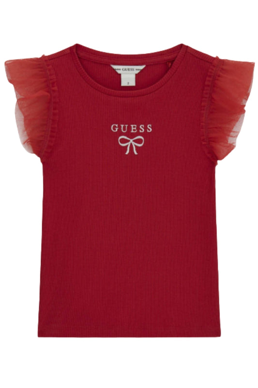 T-shirt da bambina in cotone con ruches in tulle sulle maniche K6RI12KCU20