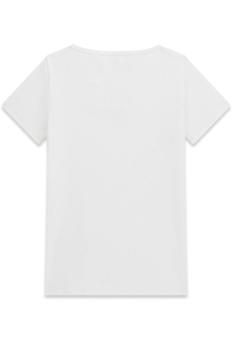 T-shirt da ragazza in cotone elasticizzato a costine con triangolo loggato frontale J5YP03KB101