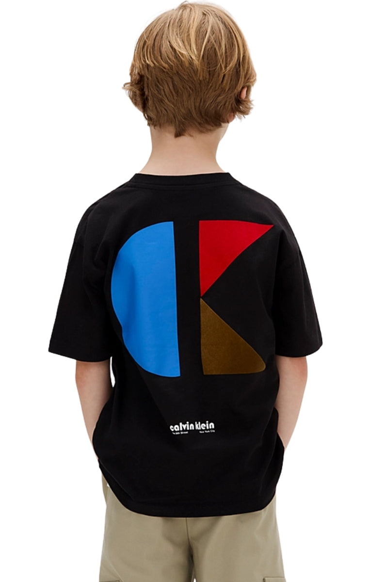 T-shirt girocollo da ragazzo con maxi logo monogram colorblock sul retro IB0IB02543BEH
