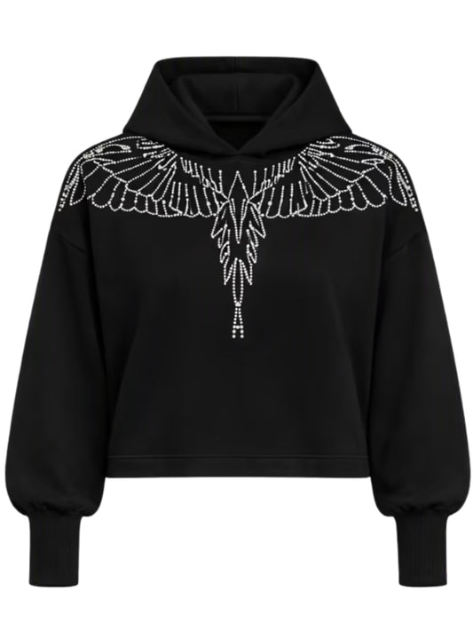 Felpa cropped da donna con design ali con perline e strass 26ICM30270