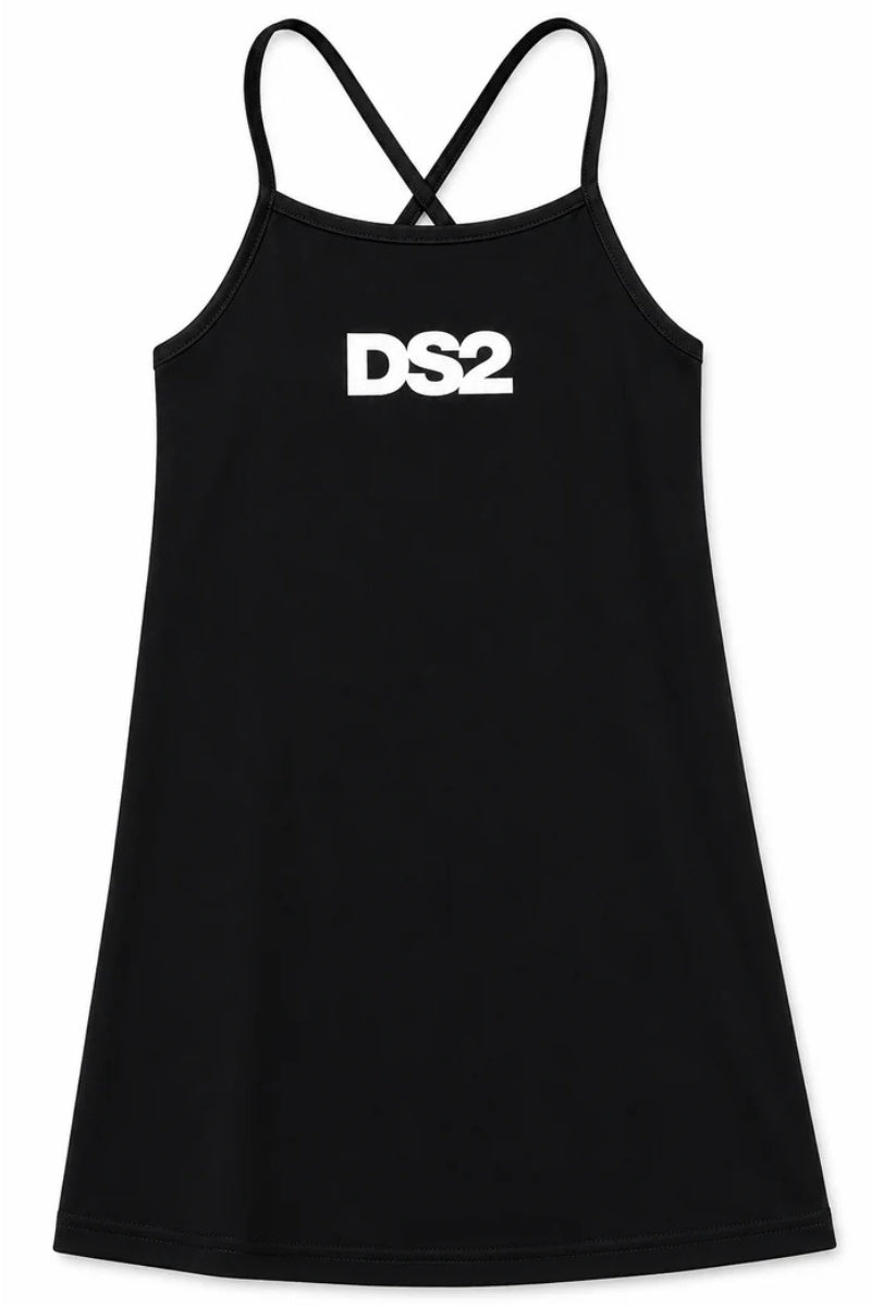 Abito da ragazza in cotone elasticizzato con logo a contrasto colore sul davanti SS26K514