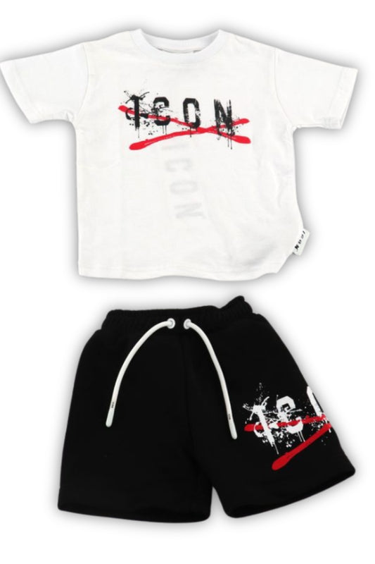 Completo da bambino due pezzi t-shirt e pantaloncini con stampa vernice spray e schizzi INBFS001244