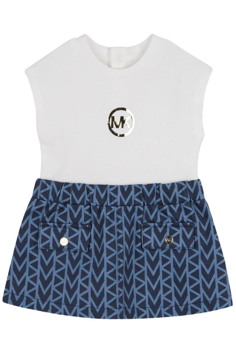 Abito da neonata e bambina con stampa geometrica all over sulla gonna R30550/Z10