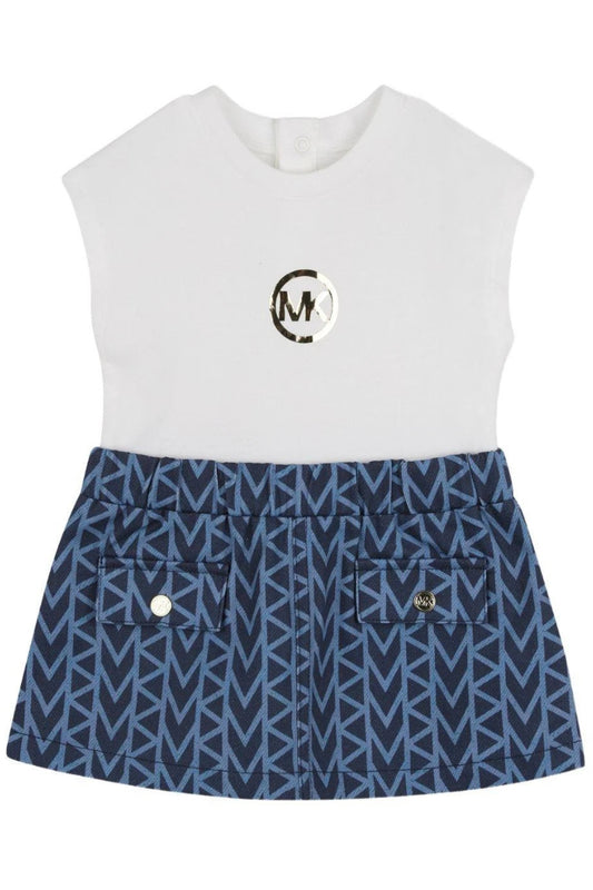 Abito da neonata e bambina con stampa geometrica all over sulla gonna R30550/Z10