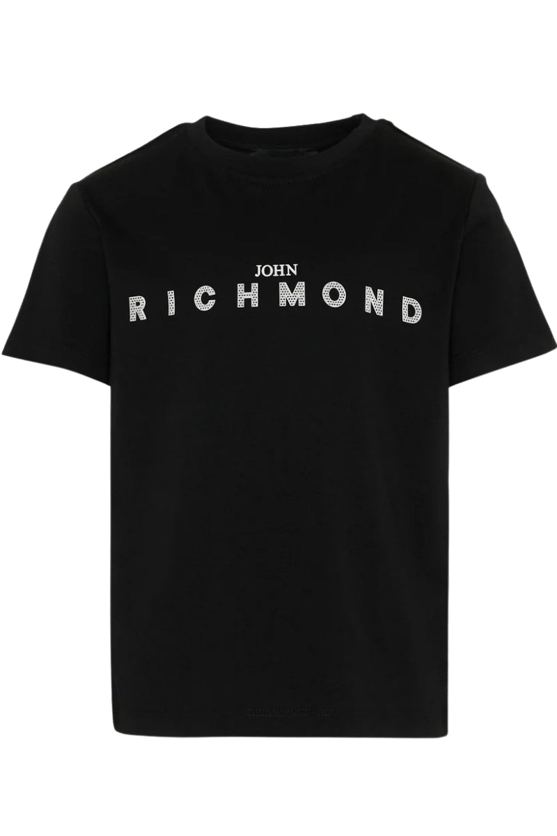 T-shirt girocollo da bambino e ragazzo in cotone con logo lettering a contrasto sul davanti RBP26008TS