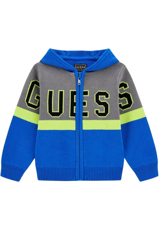 Cardigan da bambino in lana con maxi logo lettering e dettagli a contrasto colore N5YR02-Z0150-G76G-N