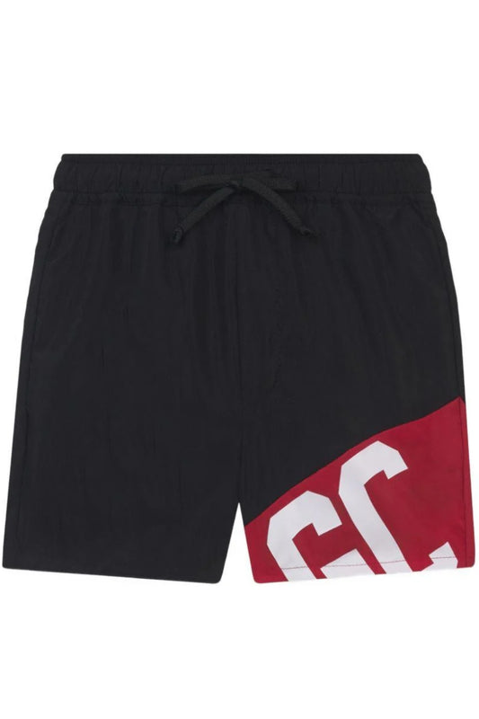 Costume da bagno da ragazzo modello boxer con maxi banda loggata a contrasto a sinistra C1BJQS524T016