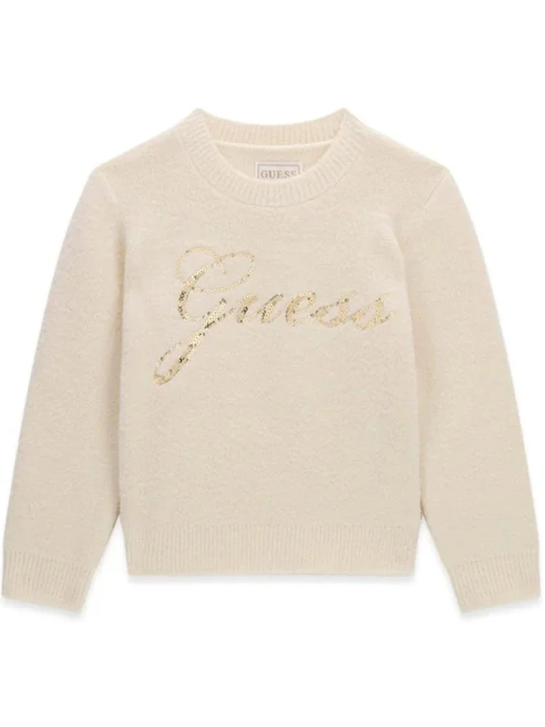 Maglione da bambina con lavorazione a maglia con motivo testurizzato e logo lettering con paillettes K6BR01Z1279