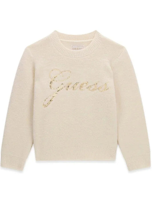 Maglione da bambina con lavorazione a maglia con motivo testurizzato e logo lettering con paillettes K6BR01Z1279