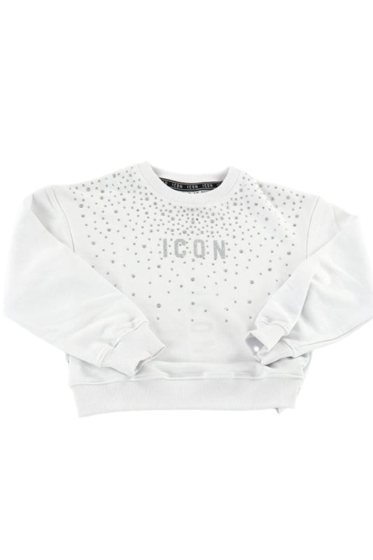 Felpa da ragazza in cotone garzato con logo lettering glitterato con strass IGSW001256
