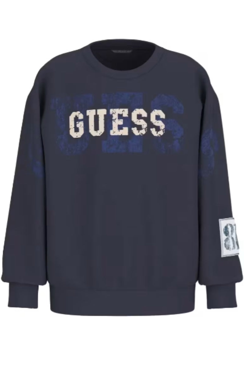 Felpa girocollo da ragazzo in cotone con logo lettering vintage sul davanti L6RQ10K0170