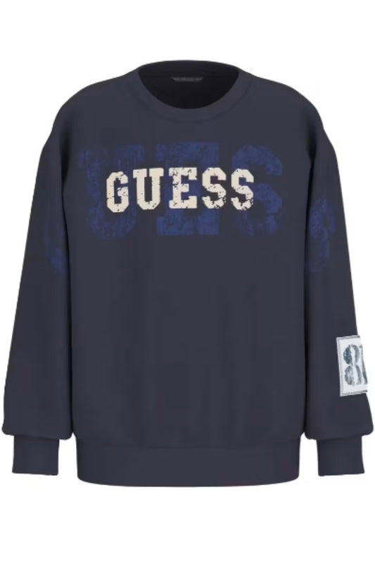 Felpa girocollo da ragazzo in cotone con logo lettering vintage sul davanti L6RQ10K0170