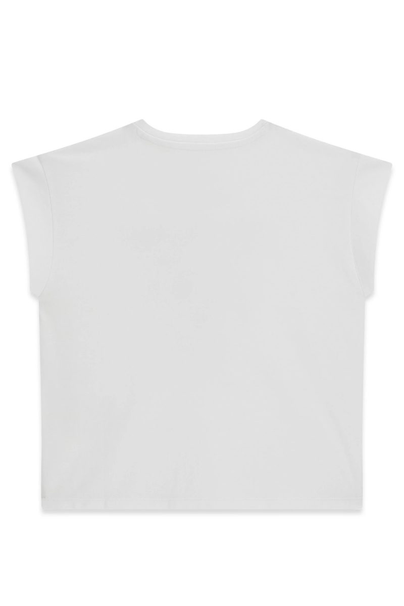 T-shirt girocollo da ragazza con maxi triangolo loggato ricamato con paillettes J6RI04K6YW4