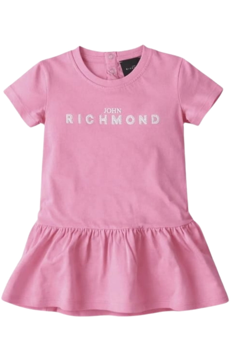Abito da neonata in cotone con balza arricciata sul fondo e logo lettering frontale RIP26034VE