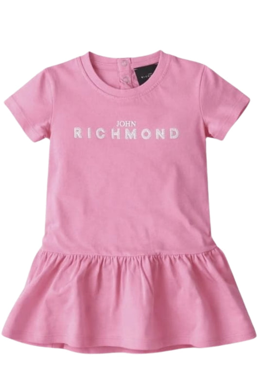 Abito da neonata in cotone con balza arricciata sul fondo e logo lettering frontale RIP26034VE