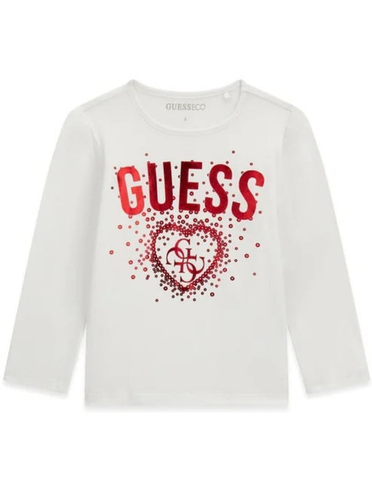 Maglia da neonata con maxi logo lettering e paillettes a contrasto colore sul davanti K6BI04K5797