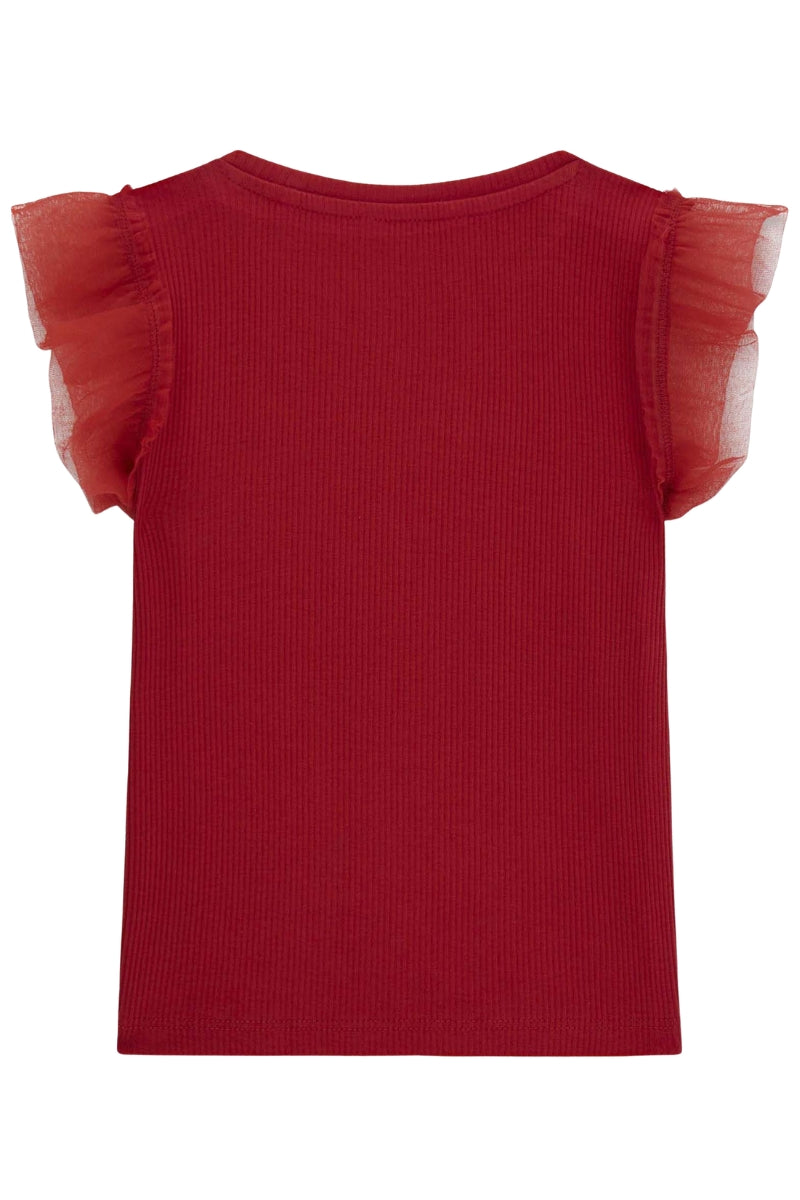 T-shirt da bambina in cotone con ruches in tulle sulle maniche K6RI12KCU20