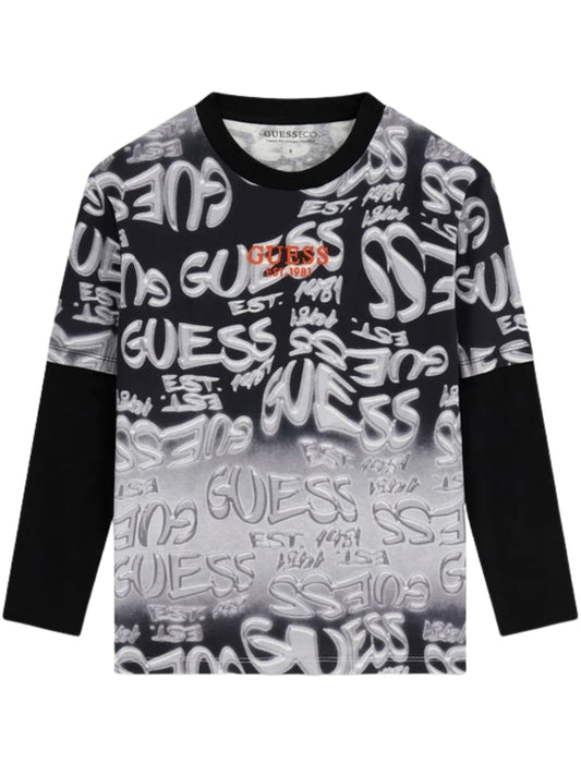 Maglia da ragazzo con logo lettering stilizzato all over L6YI18K3748