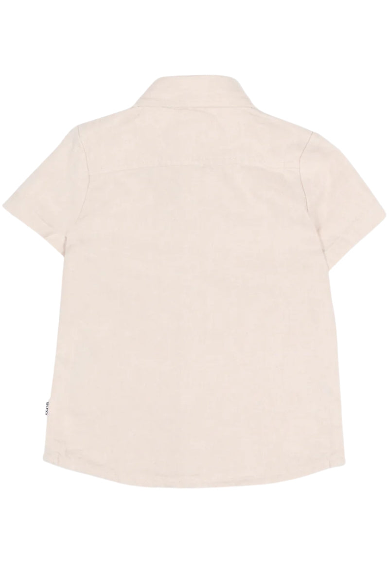 Camicia da neonato e bambino in misto lino con logo e taschino frontale J52843/130