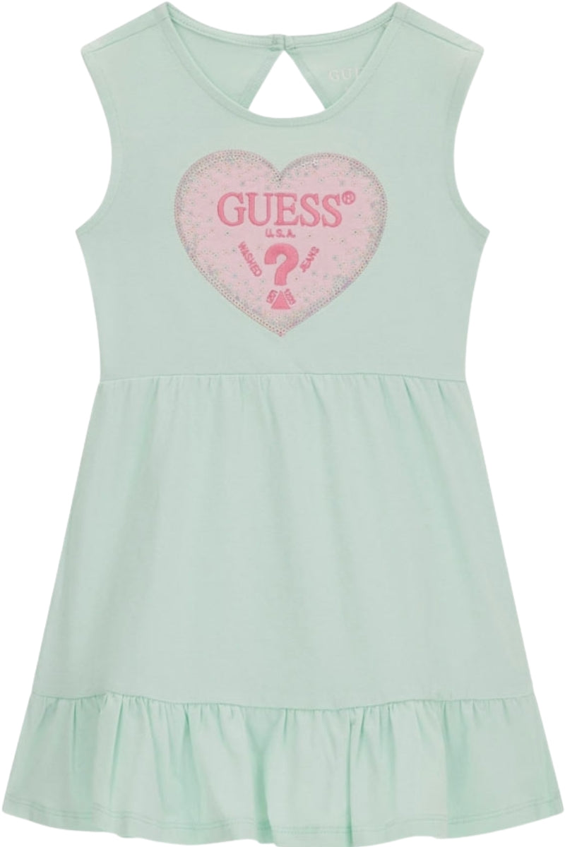 Abito da bambina girocollo con maxi cuore loggato con paillettes K6GK12K6YW4