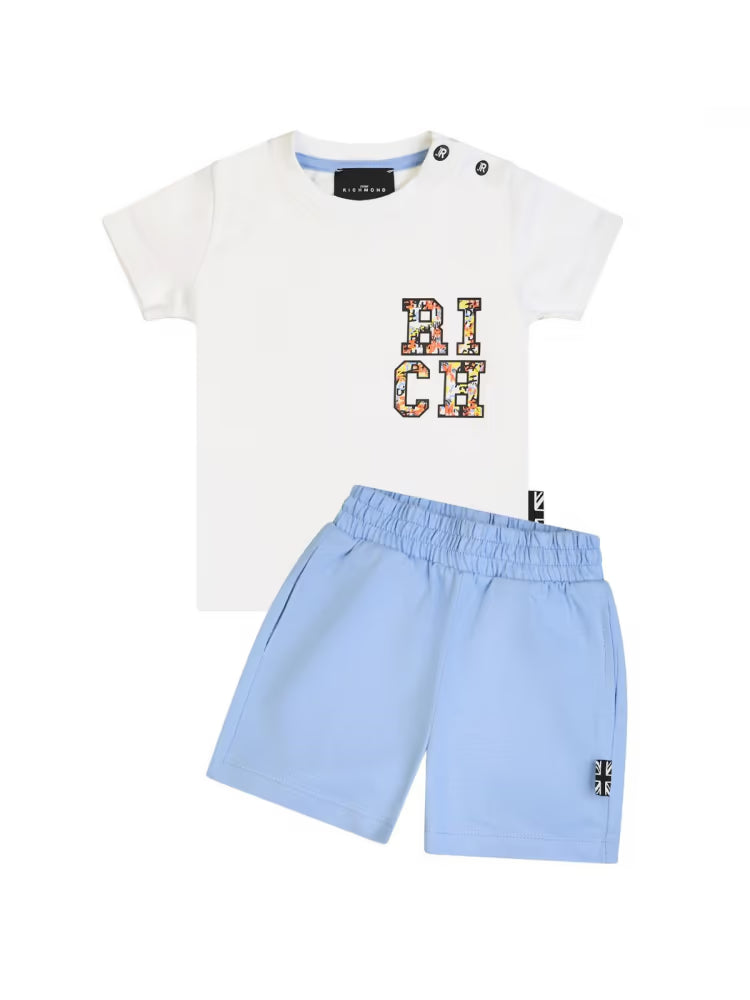 Completo da neonato due pezzi t-shirt e bermuda con logo a fantasia a sinistra RIP25050CJ