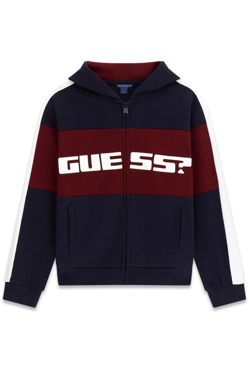 Felpa aperta da ragazzo in cotone con cappuccio e maxi logo lettering a contrasto colore L6RQ04KA6R4